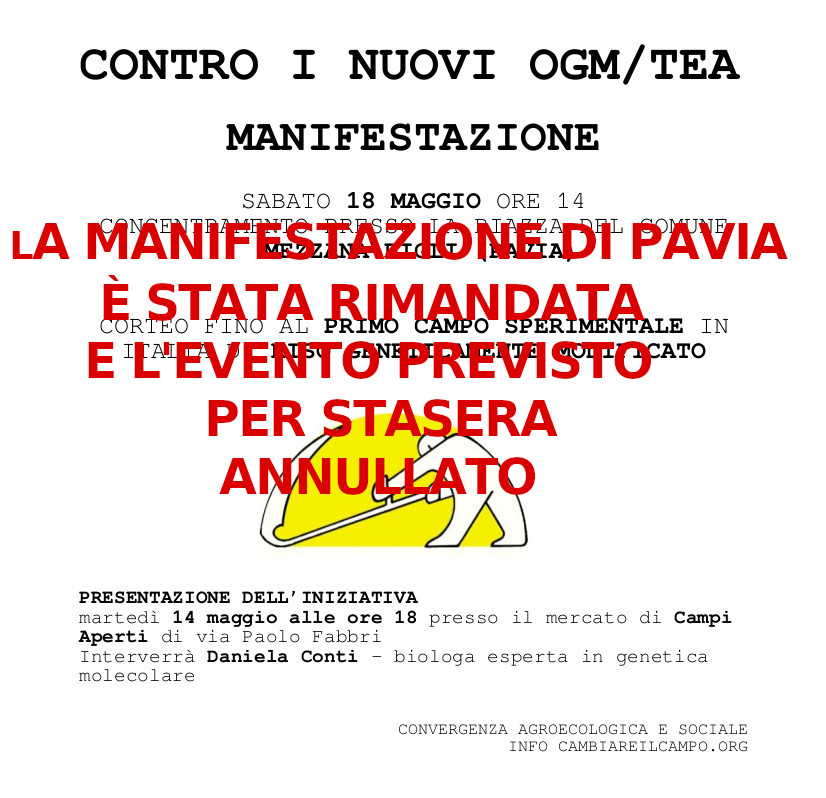 Manifestazione rimandata – evento annullato